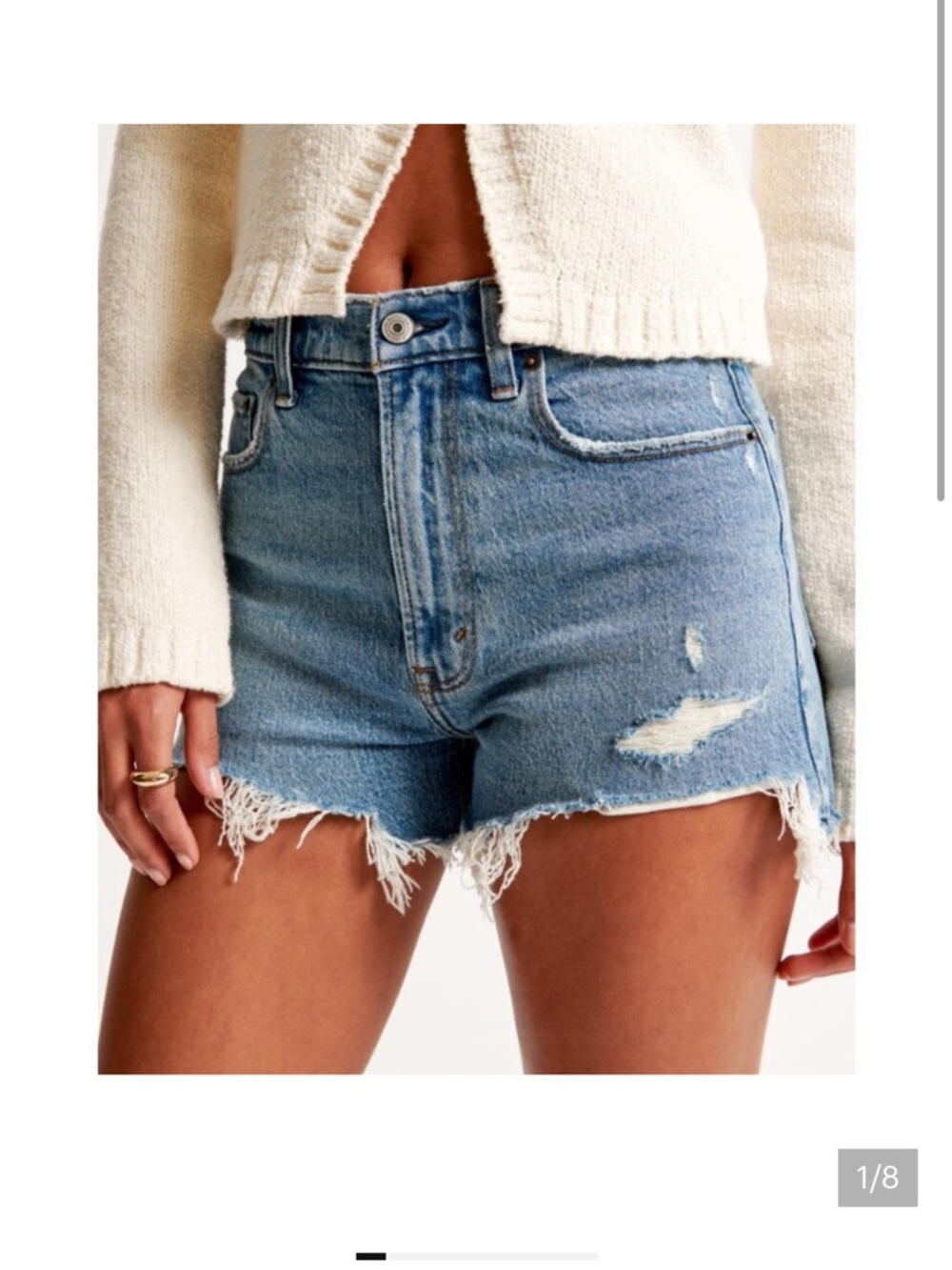 Abercrombie & Fitch Light Blue Distressed High-Rise Jean Shorts
